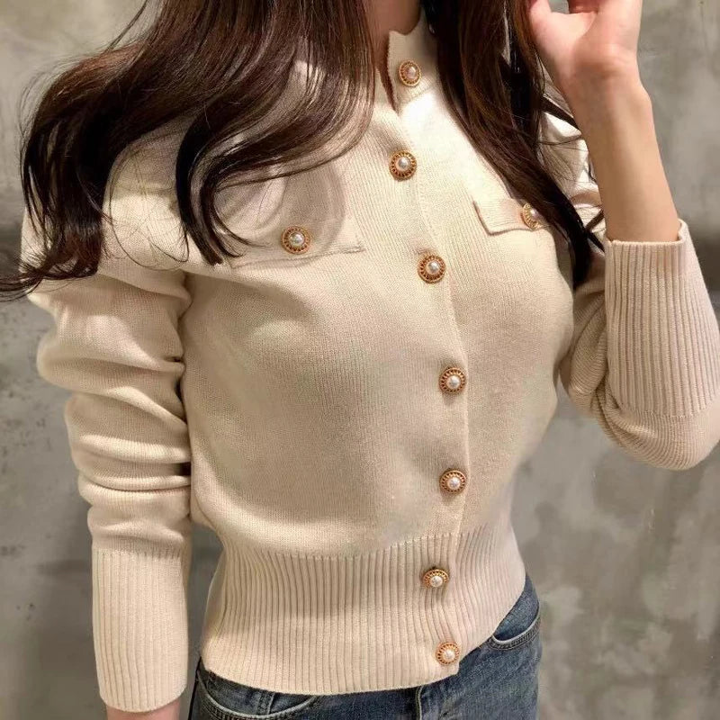Women's Cardigan | Long Sleeve Button Knit | Short Casual Sweater