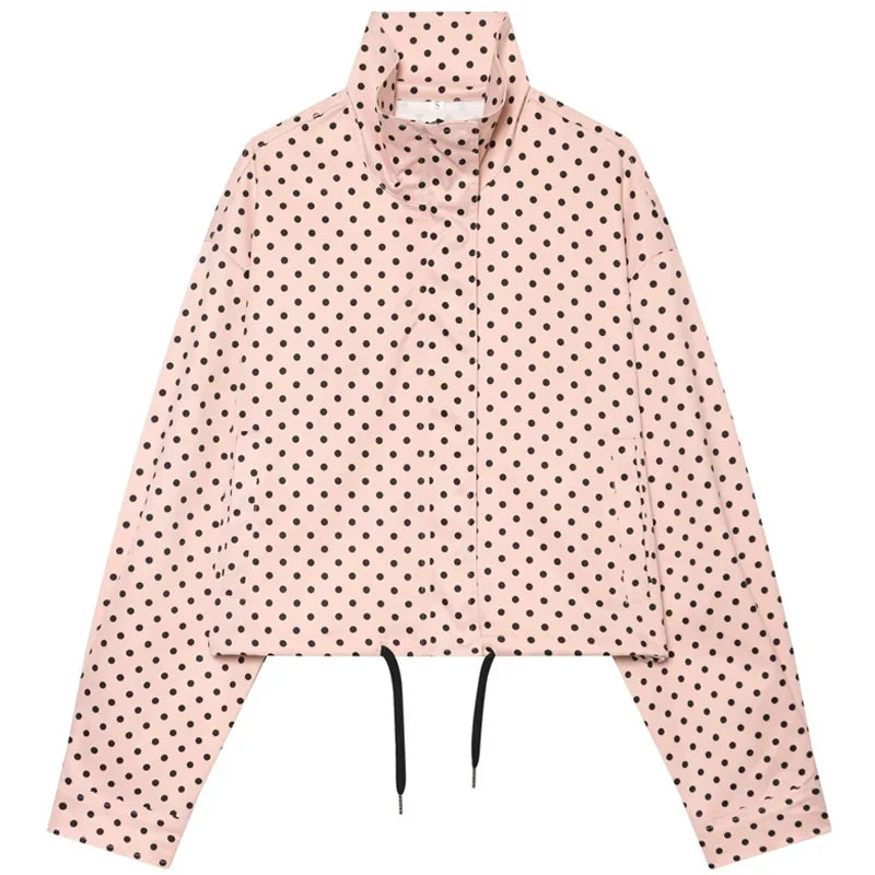 Women's Bomber Jacket | Polka Dot, Oversized | Long Sleeve Spring Coat