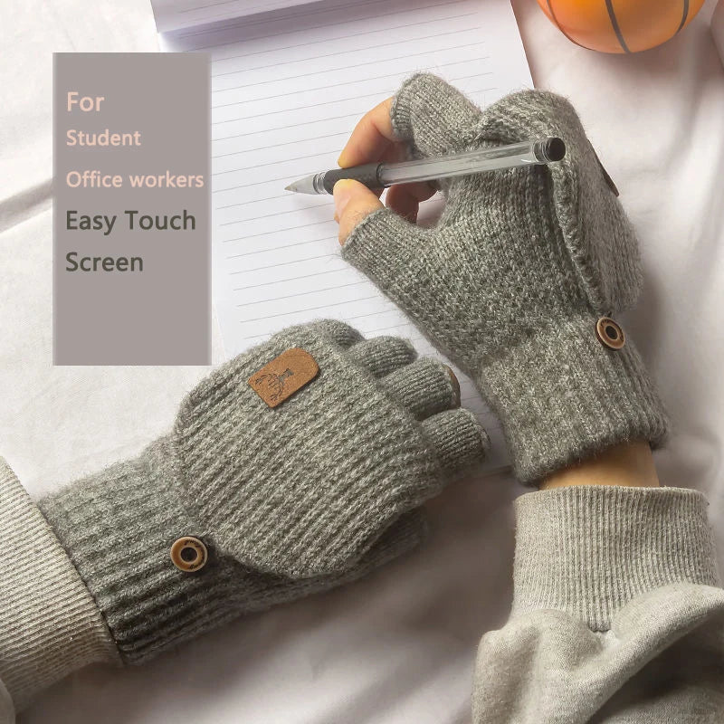 Unisex knit fingerless winter gloves touchscreen half finger warm