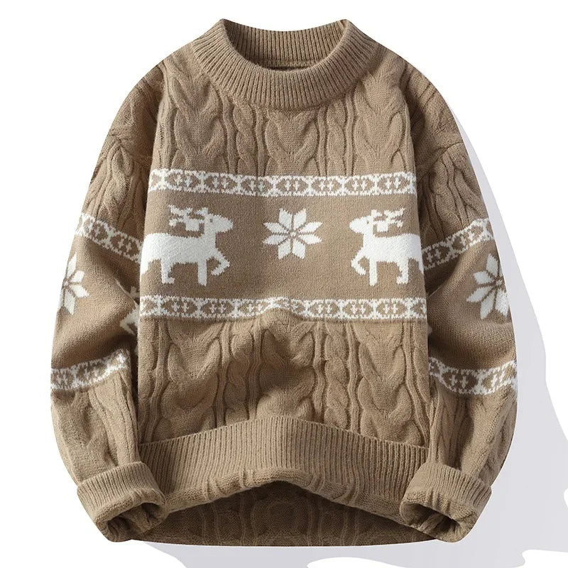Christmas Jumper | Unisex Reindeer Design, Cable Knit Festive Pullover