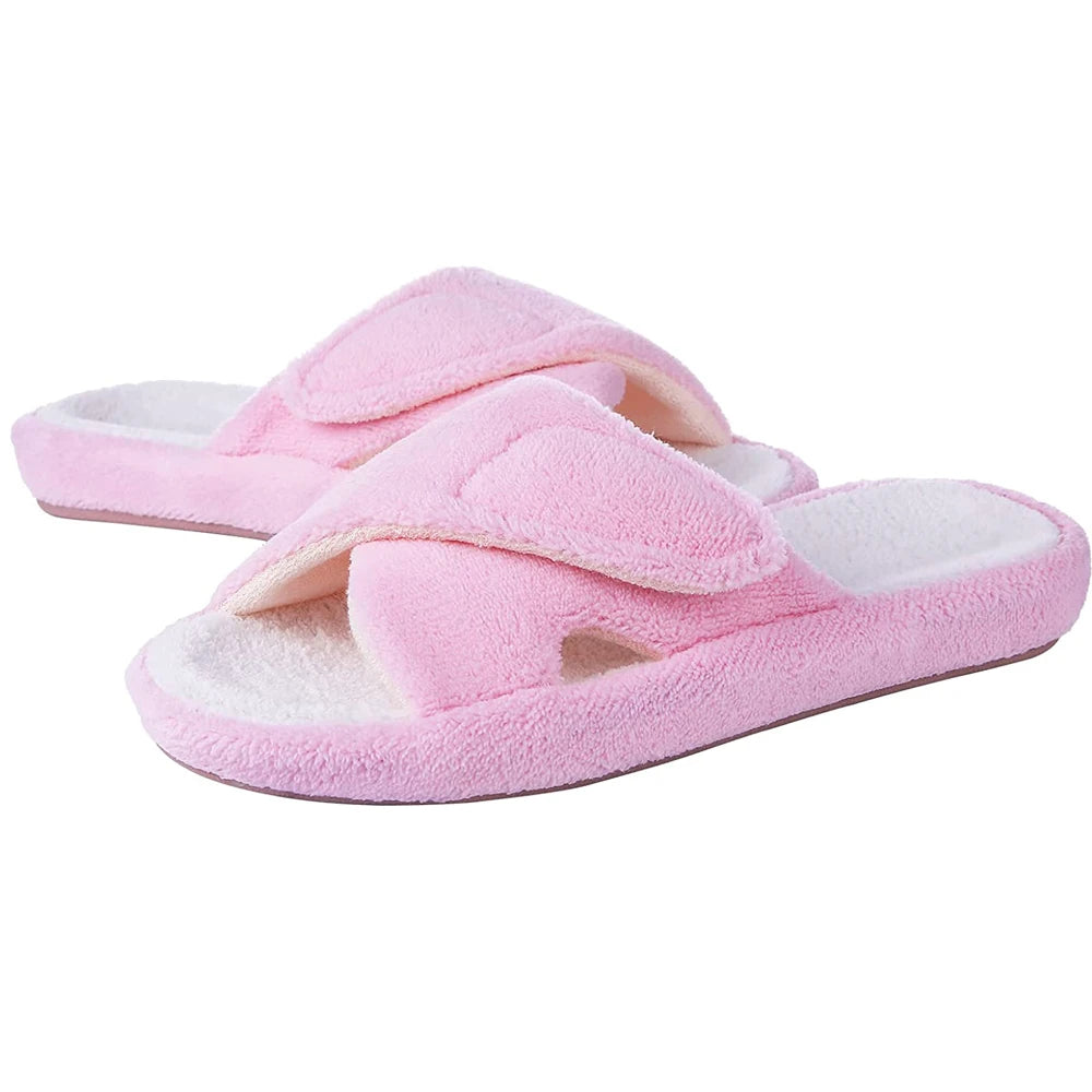 Extra Wide Slippers for Swollen Feet Womens Adjustable Fuzzy Warm