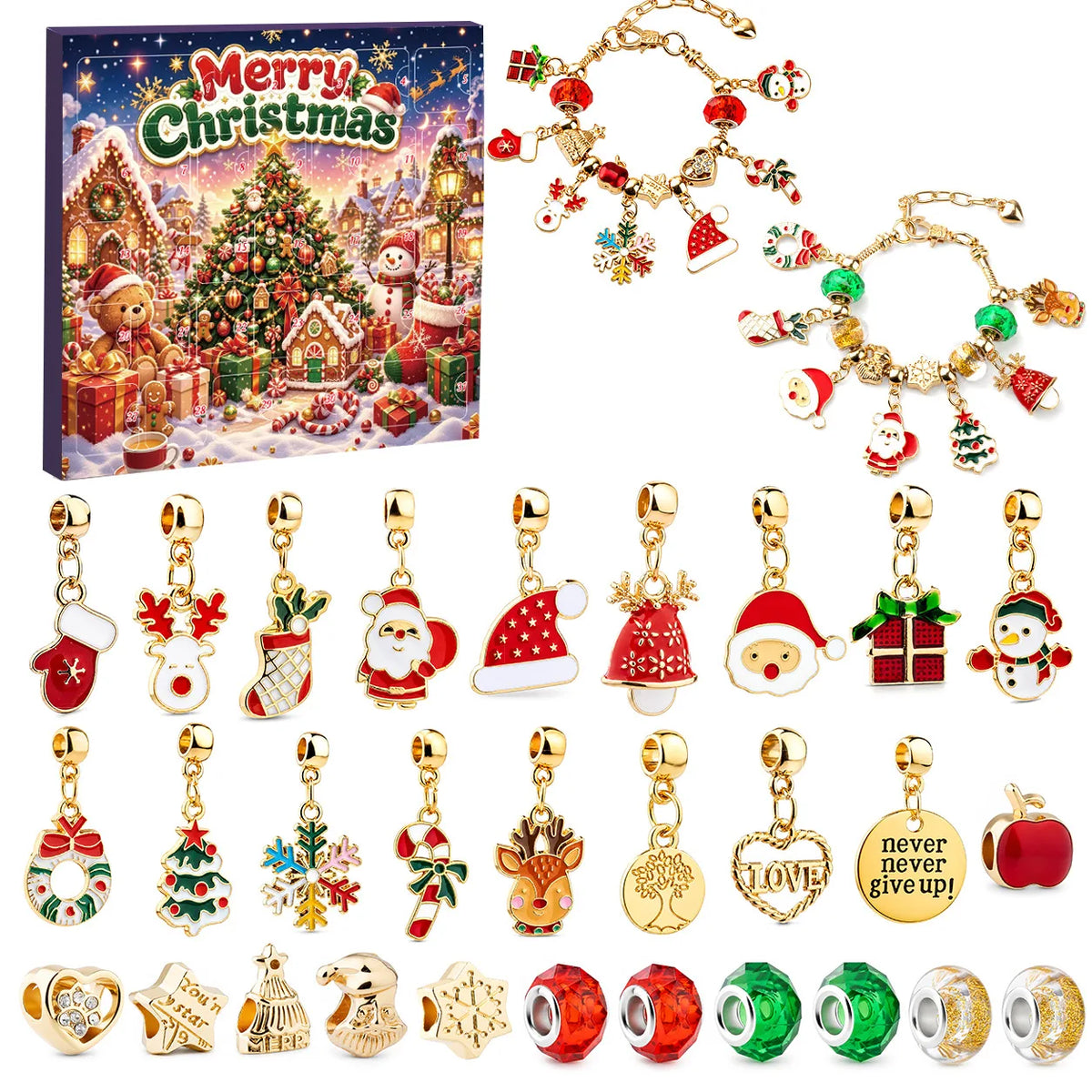 Charm Bracelet Advent Calendar Christmas Jewelry DIY Gift Box 24 Days