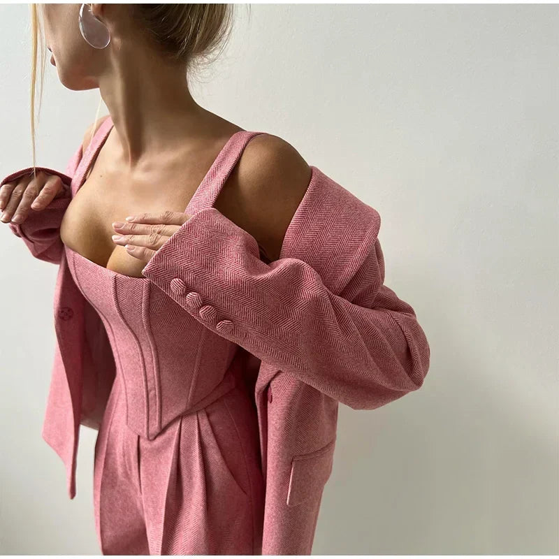 Women's Pants Suit | Corset Top, Blazer and Straight Pants