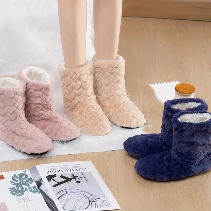 Women men plush slipper boots high tube non-slip indoor winter