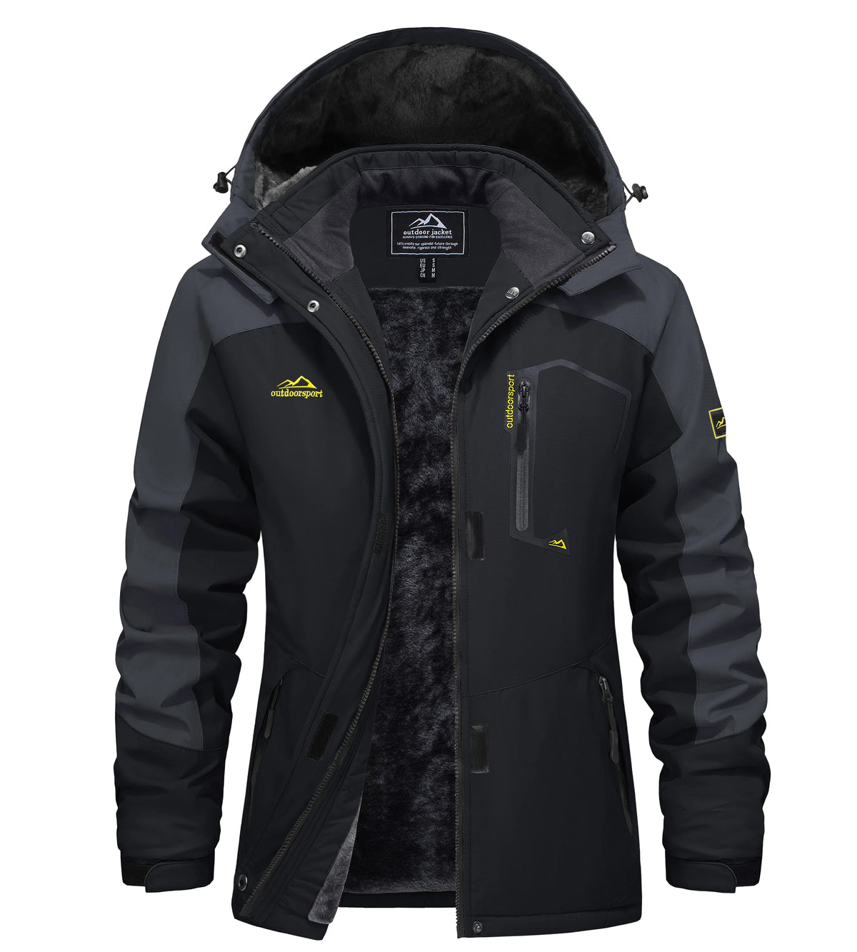 Womens waterproof jacket fleece lined with removable hood, winter ski wear