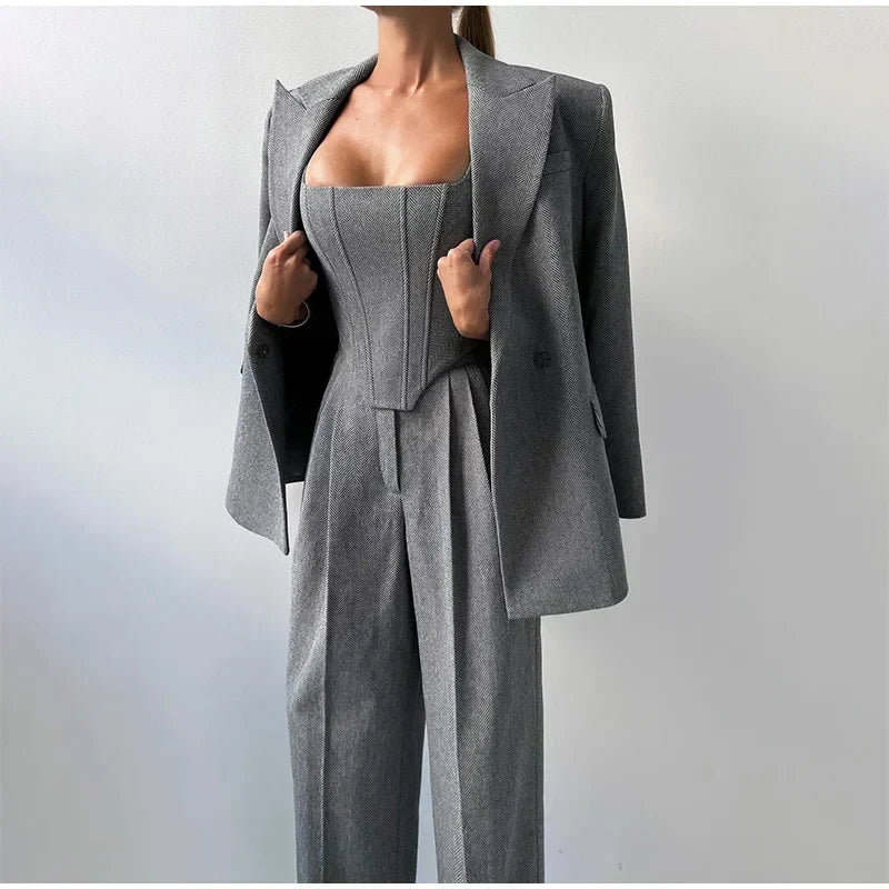 Women's Pants Suit | Corset Top, Blazer and Straight Pants