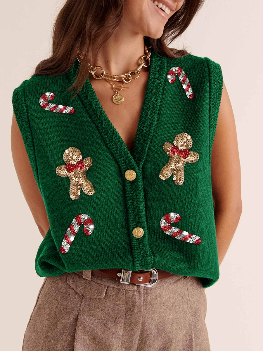 Christmas Jumper Vest | Womens Sequin Nutcracker Design, Festive Knitwear