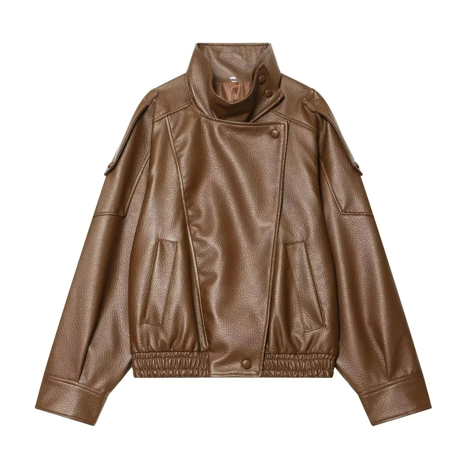 Women's Leather Jacket | Long Sleeve, Oversized | Black, Brown, Wine