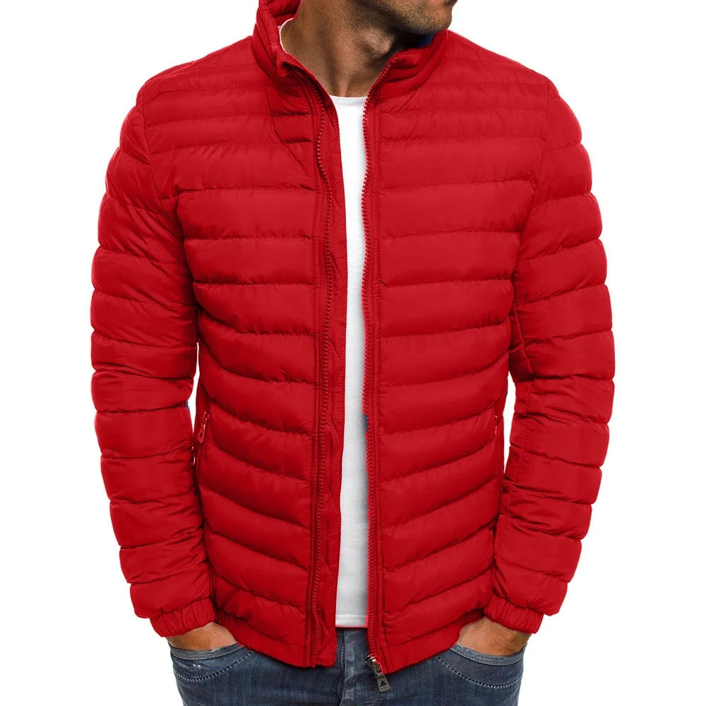 Mens puffer jacket stand collar winter padded, windproof thick warm build