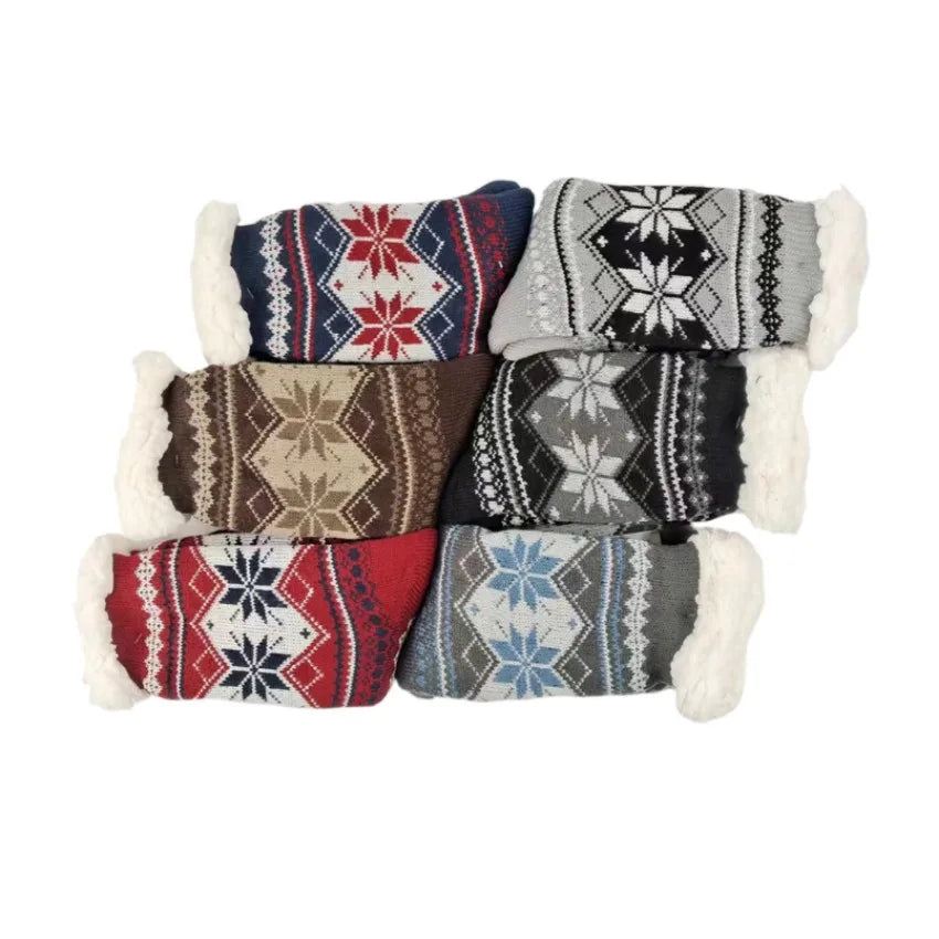 Slipper Socks | Men’s Fluffy Thermal, Warm Crew | Non Slip Snowflake