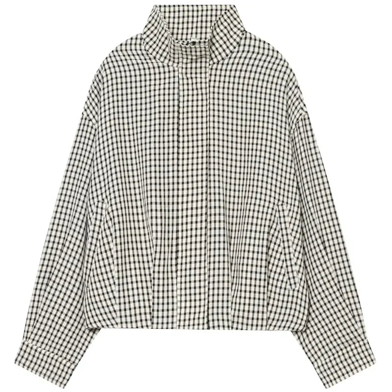 Women's Bomber Jacket | Oversize, Long Sleeve | Checkered, Spring Fall