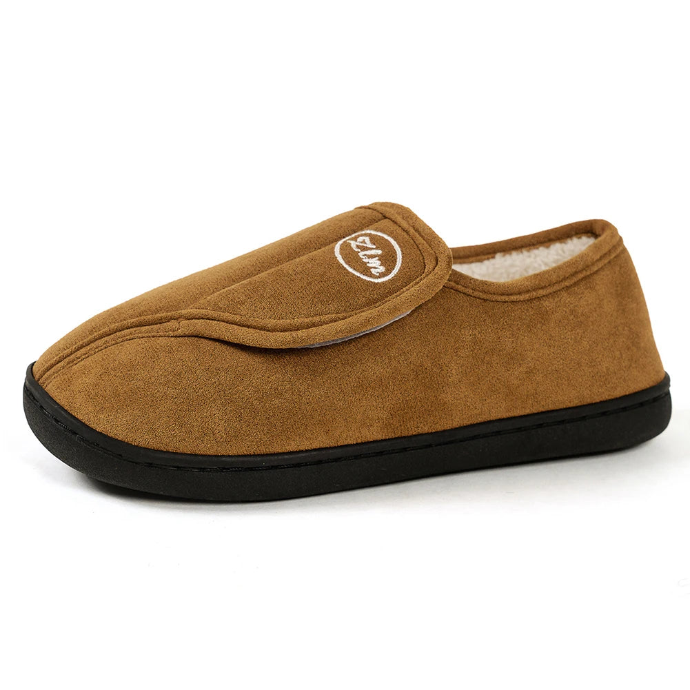 Men's Diabetic Slippers | Wide Fit, Suede Leather | Warm Plush, Non Slip Sole