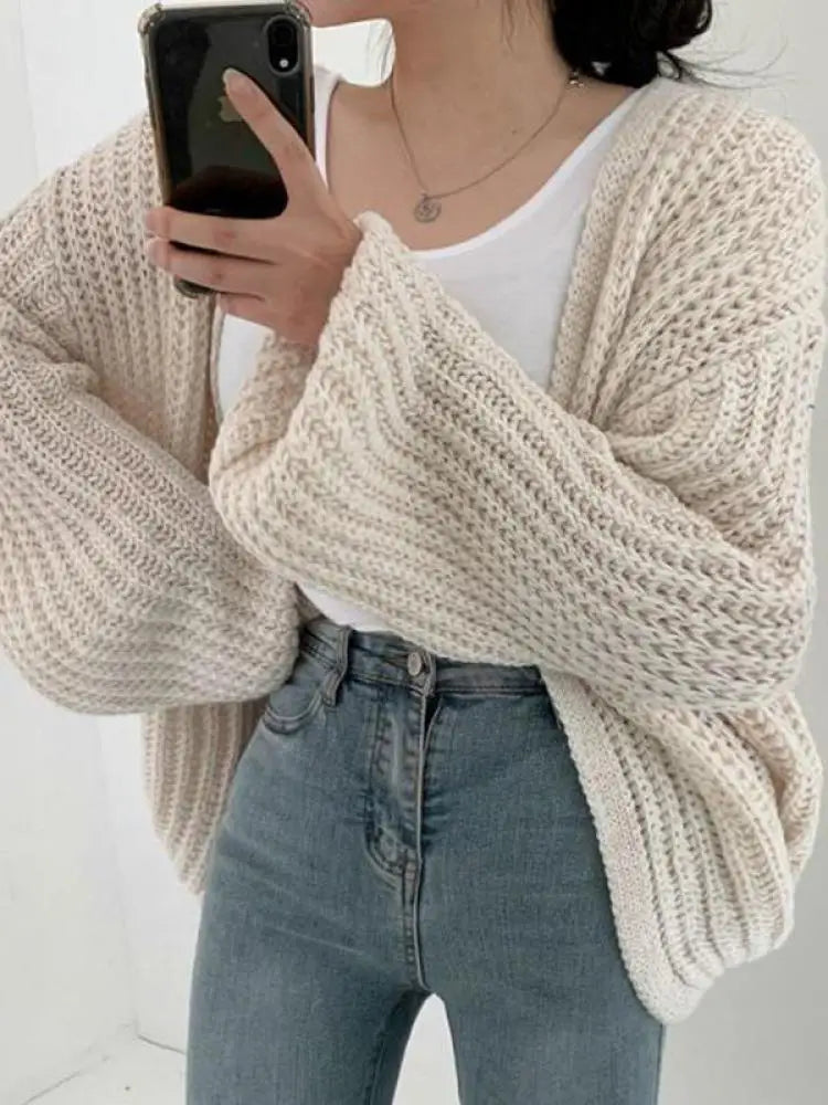Women vintage lantern sleeve cardigan Y2K Korean streetwear style