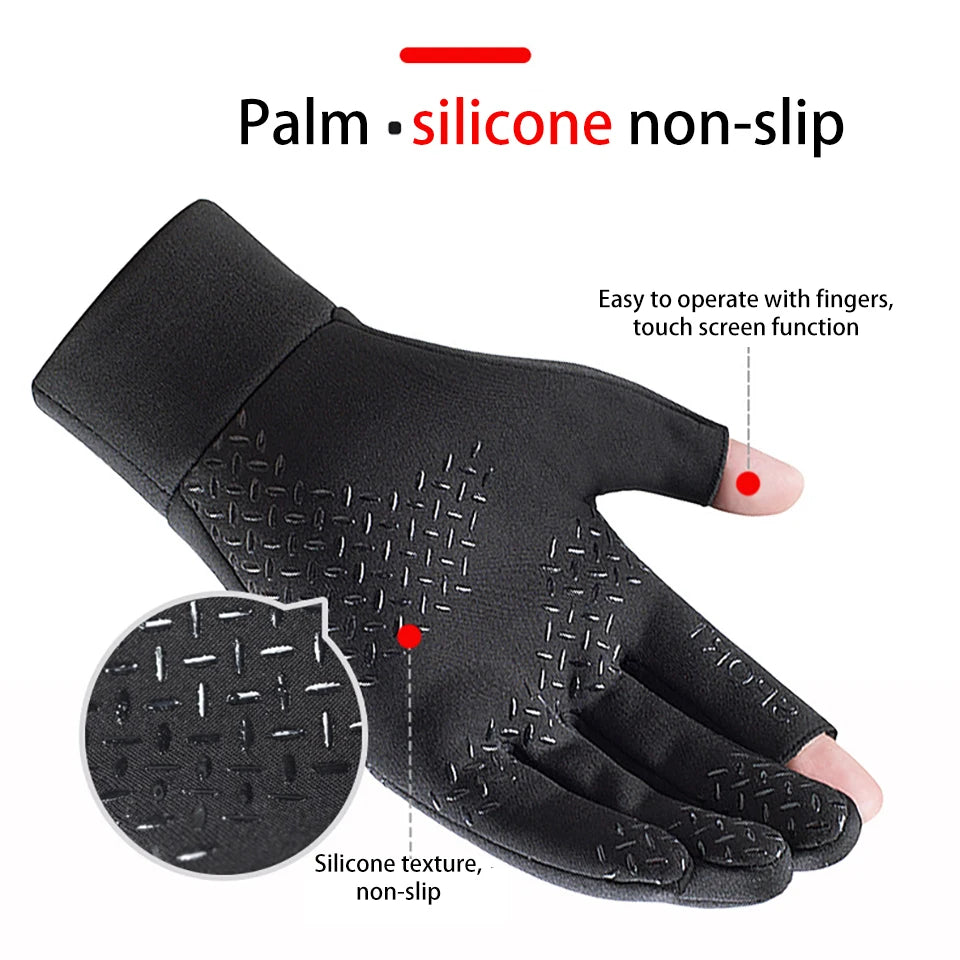 Fishing Gloves | Two Finger Cut, Touchscreen Compatible | Anti Slip Cycling Grip