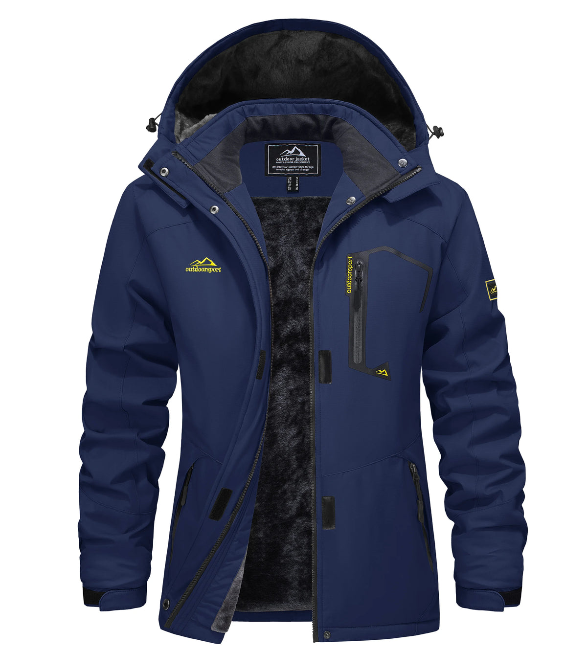 Womens waterproof jacket fleece lined with removable hood, winter ski wear