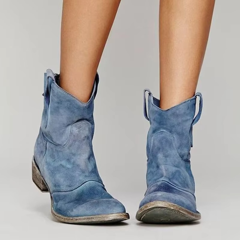 Women's Ankle Boots | Western Pointed, Low Heel | Slip-On