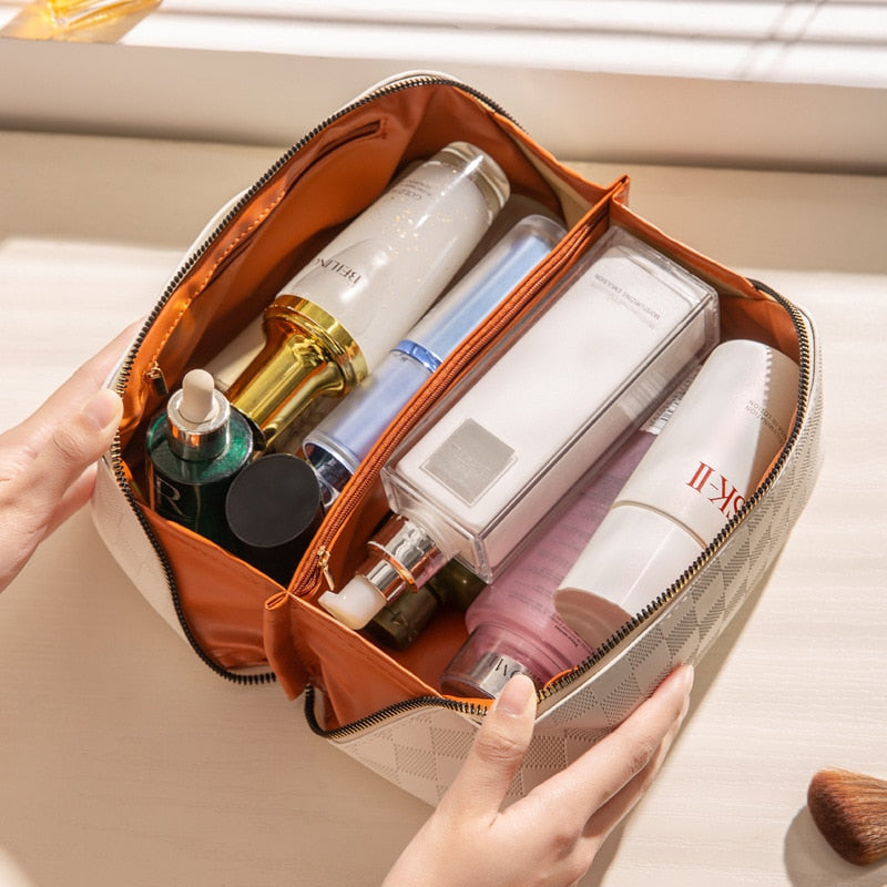 Makeup Bag | Checked Pattern, Cosmetic Storage | Travel Organizer