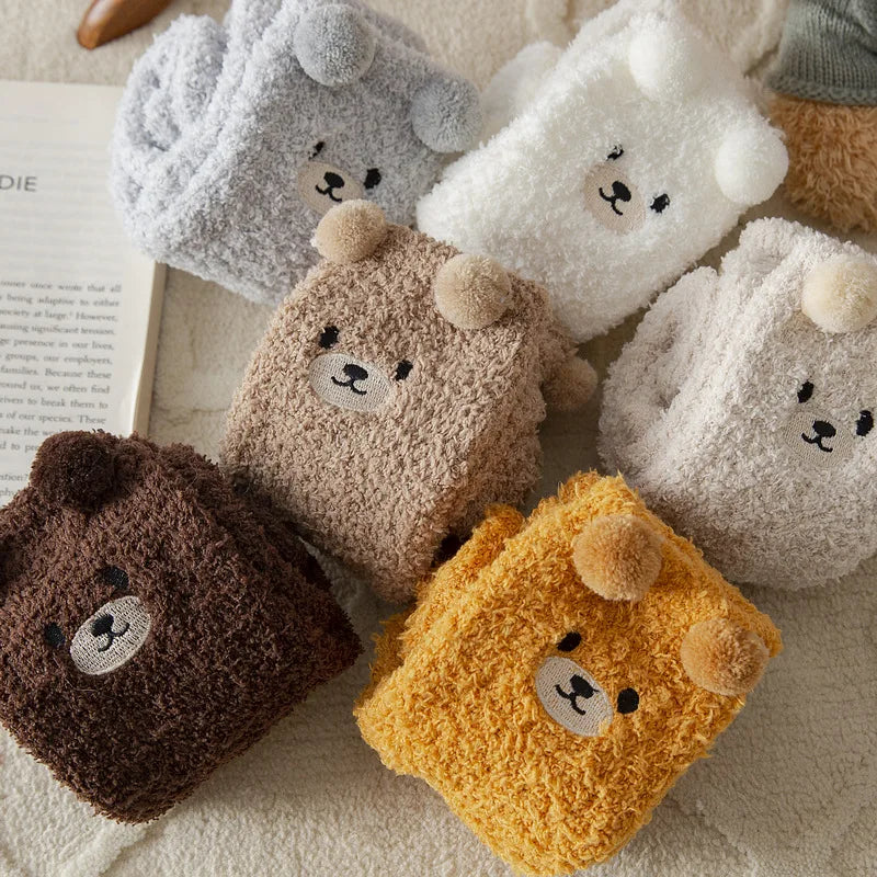 Women's plush slipper socks winter thick warm cartoon knit