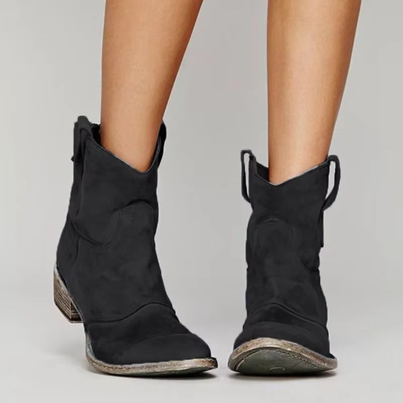 Women's Ankle Boots | Western Pointed, Low Heel | Slip-On
