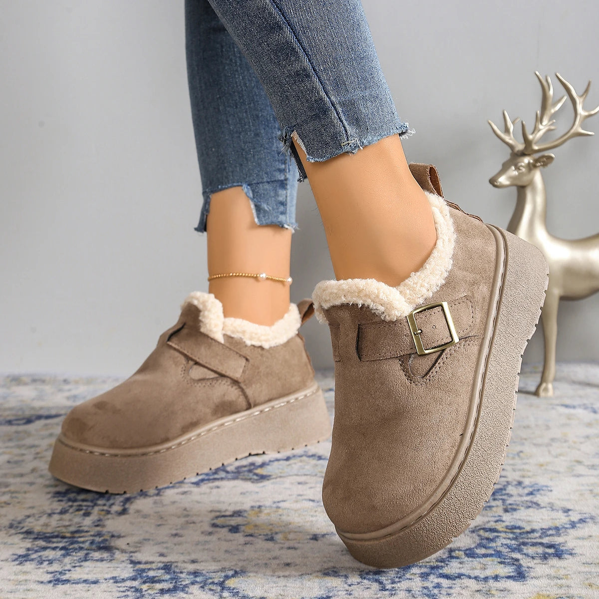 Women's Snow Boots | Suede, Fleece Lined | Winter Ankle Boots, Platform Sole