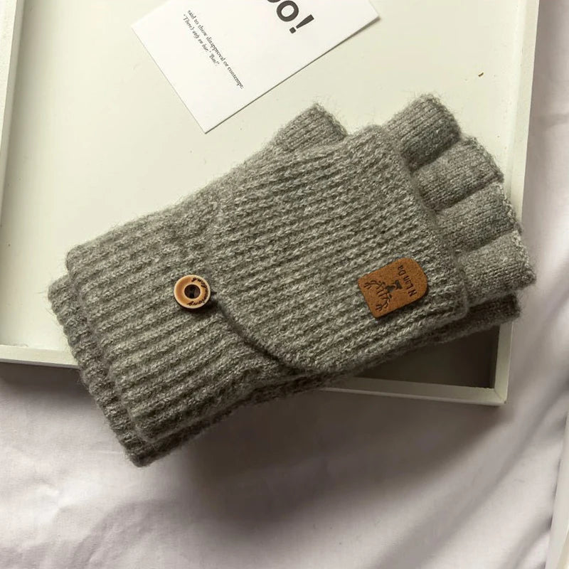 Unisex knit fingerless winter gloves touchscreen half finger warm