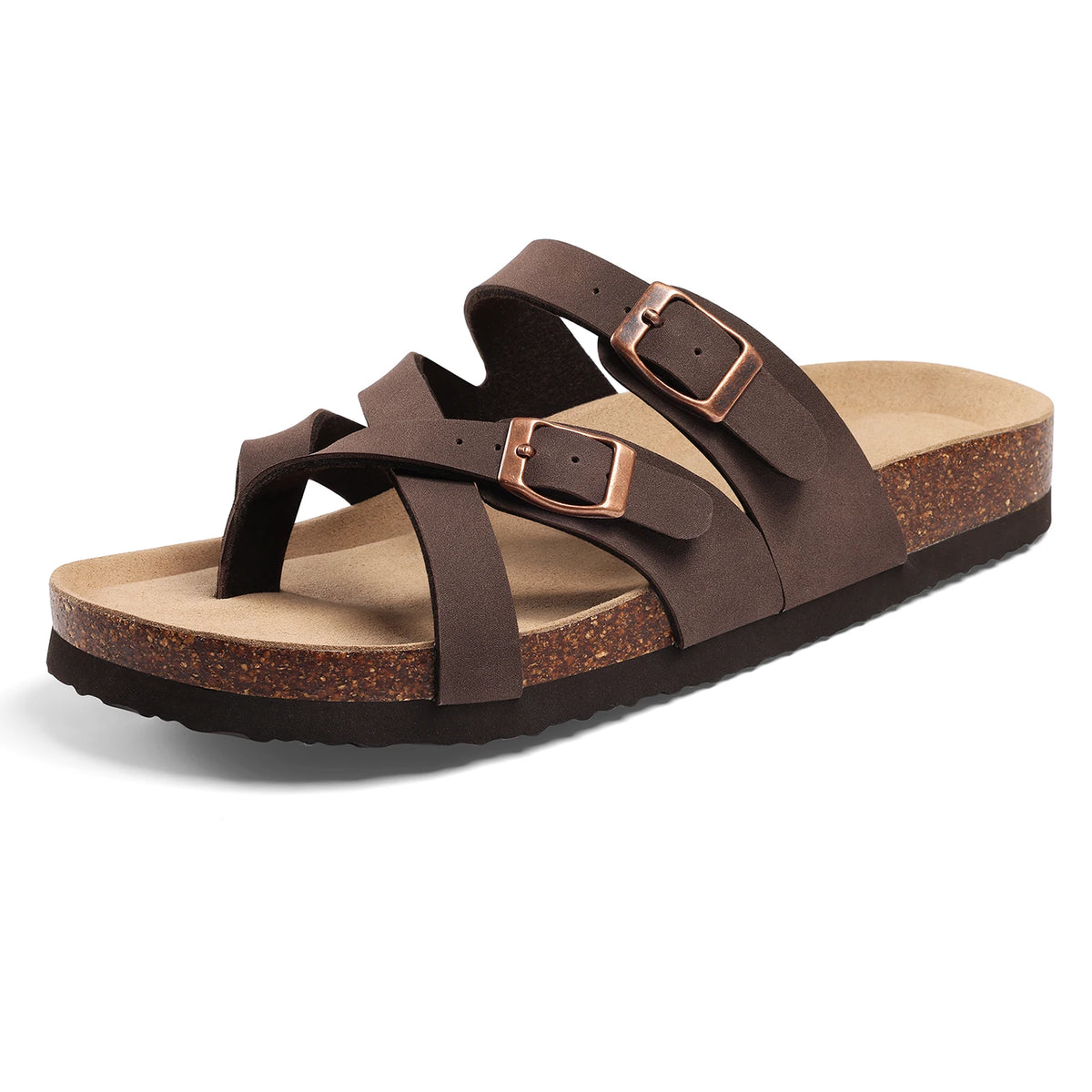 Orthopedic sandals contoured footbed for women with arch support and cork base