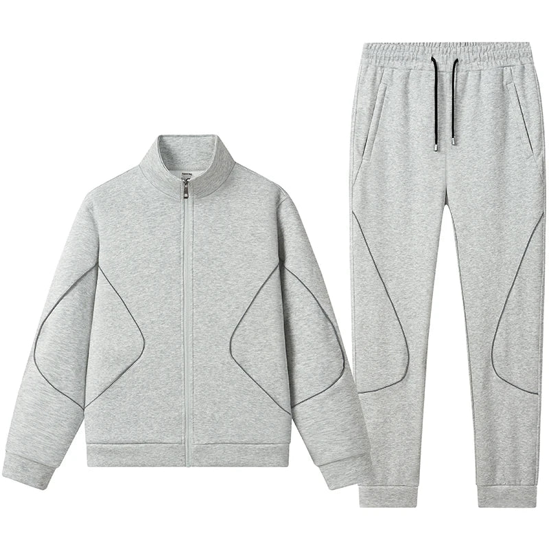 Men Cotton Long Sleeve Mandarin Collar Set casual two piece
