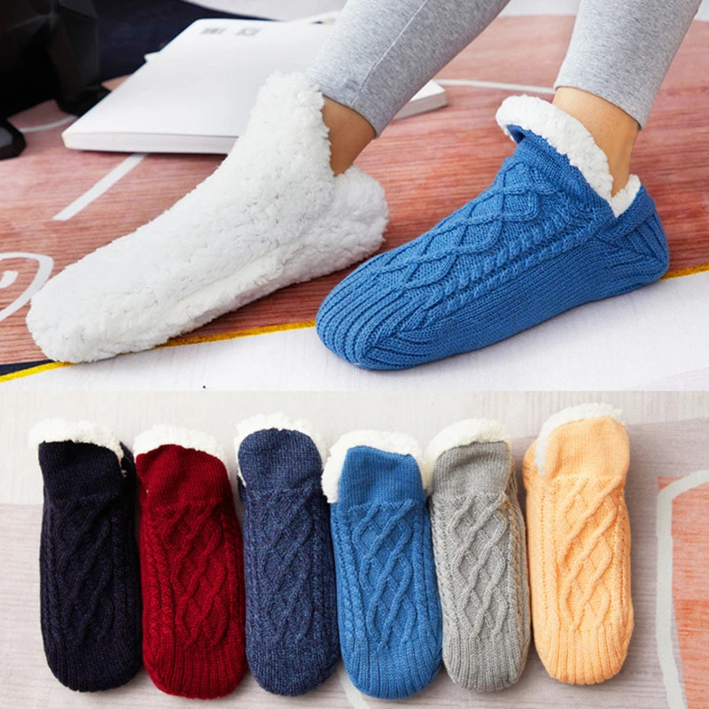 Slipper Socks | Men’s Fluffy, Thermal Crew | Non Slip Snowflake Grip