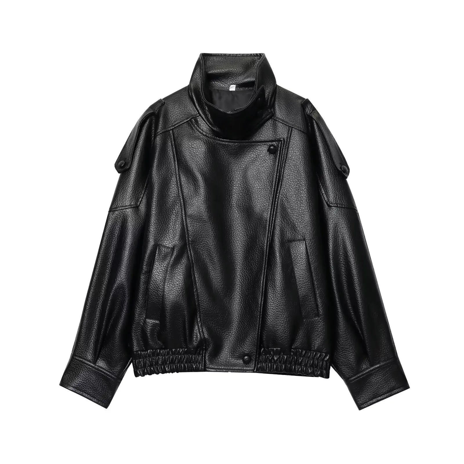 Women's Leather Jacket | Long Sleeve, Oversized | Black, Brown, Wine