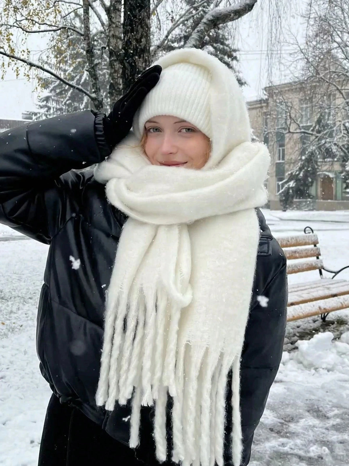 Women cashmere winter scarf tassel fringe solid color warm wrap