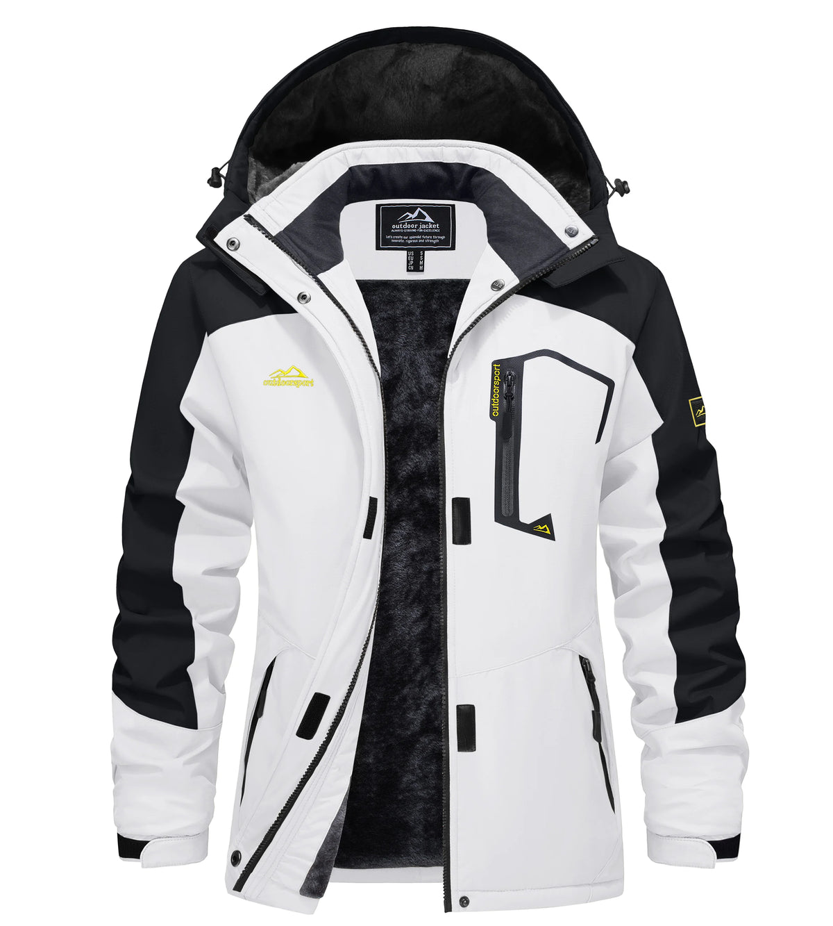 Womens waterproof jacket fleece lined with removable hood, winter ski wear