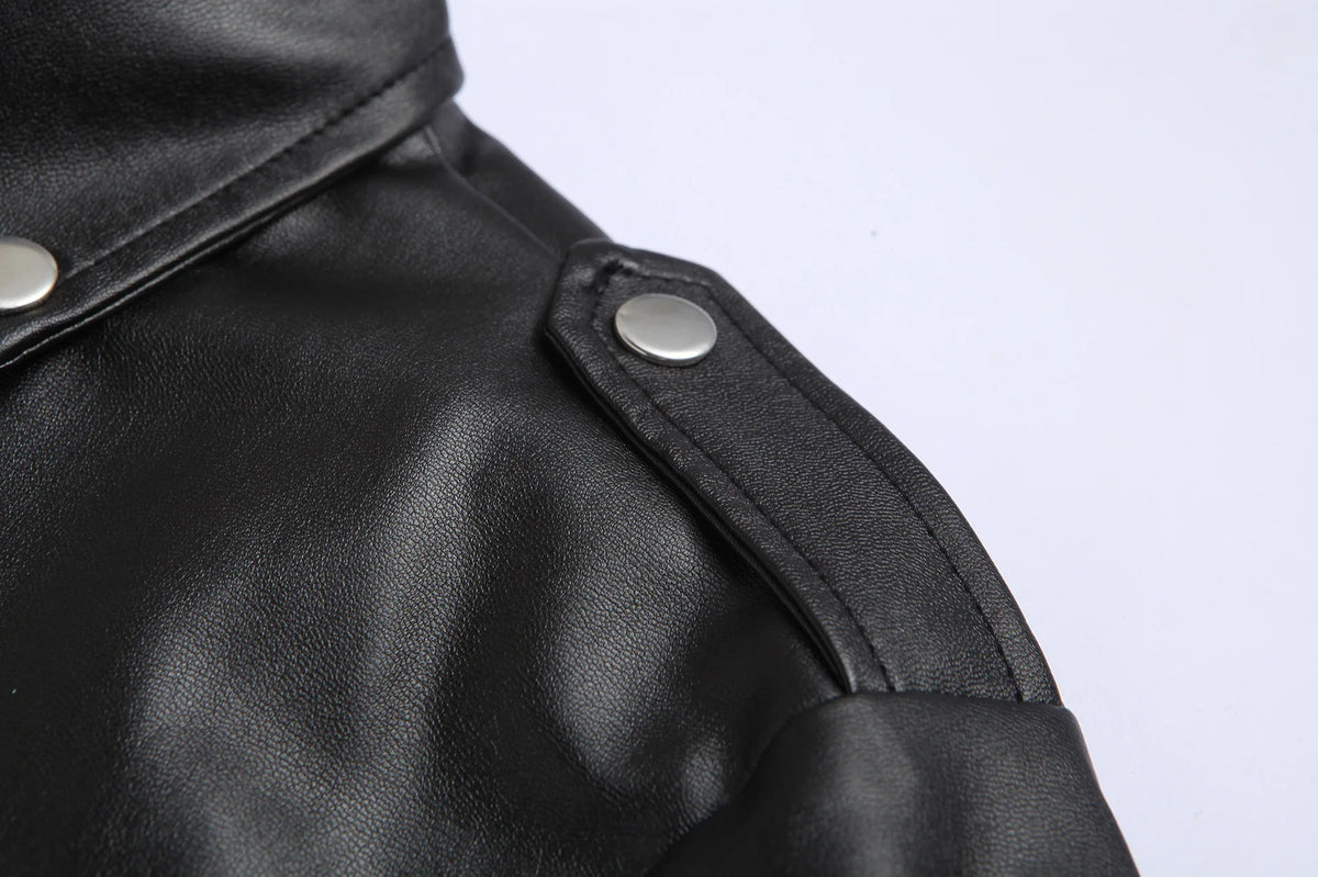 Mens biker jacket with stand collar and slim fit, windproof