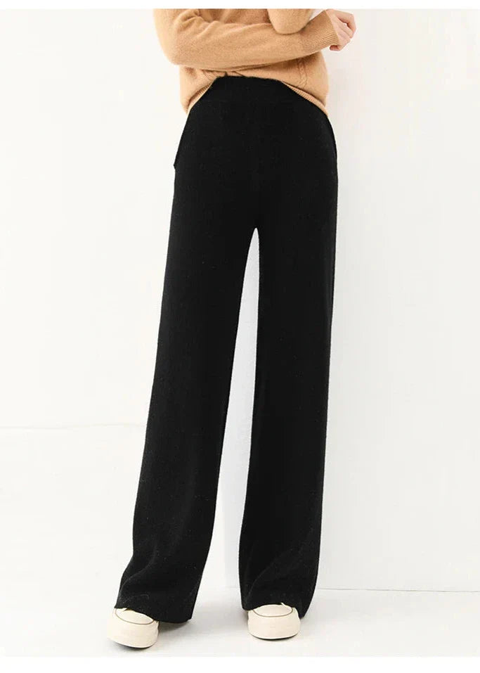 Knit Trousers | Women's High Waist, Wide Leg | Comfortable Fit