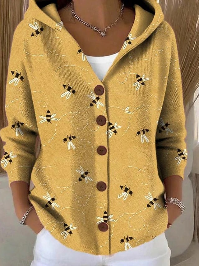 Women knit button hooded cardigan relaxed fit button-front closure