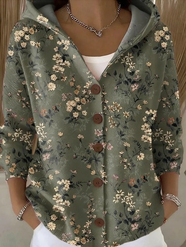 Women knit button hooded cardigan relaxed fit button-front closure