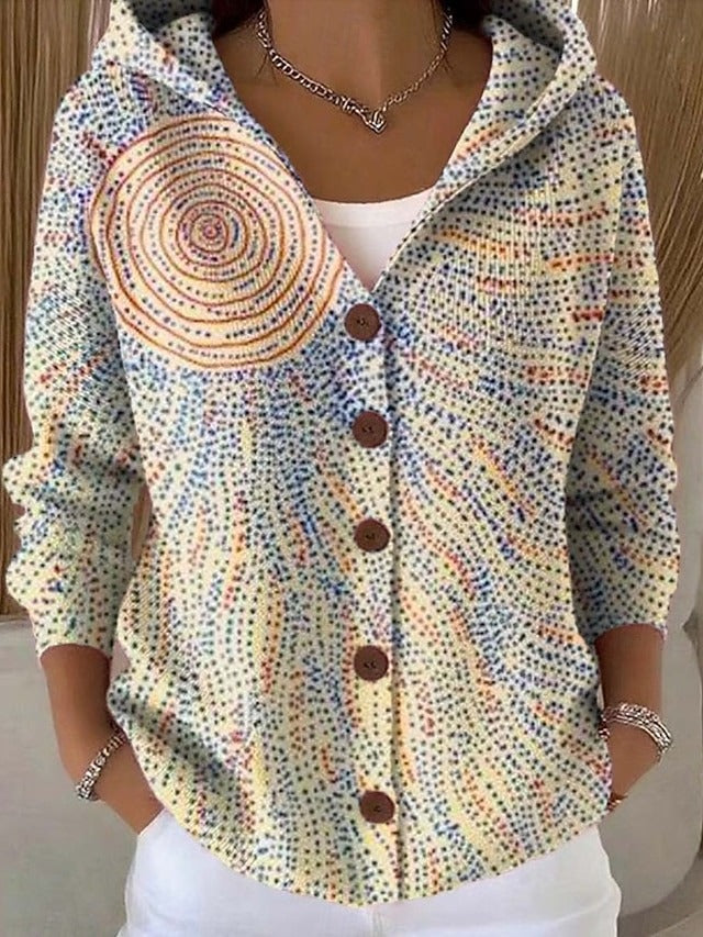 Women knit button hooded cardigan relaxed fit button-front closure
