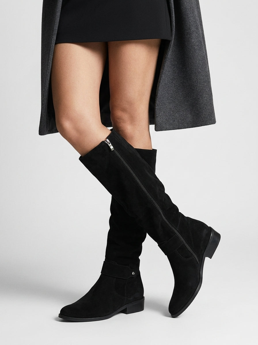 Womens knee high cowboy boots in suede with block heel and western style