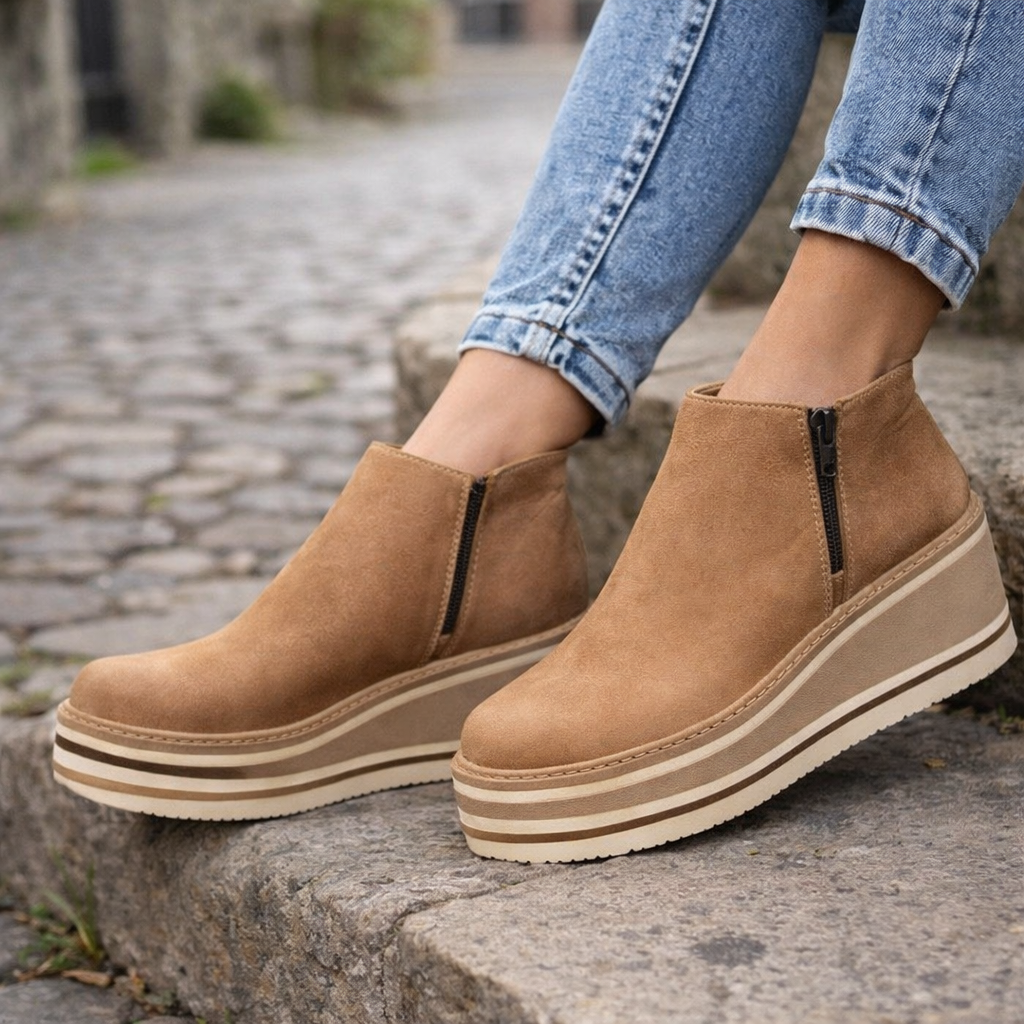 Women's Ankle Boots | Platform Wedge | Side Zip, Faux Leather