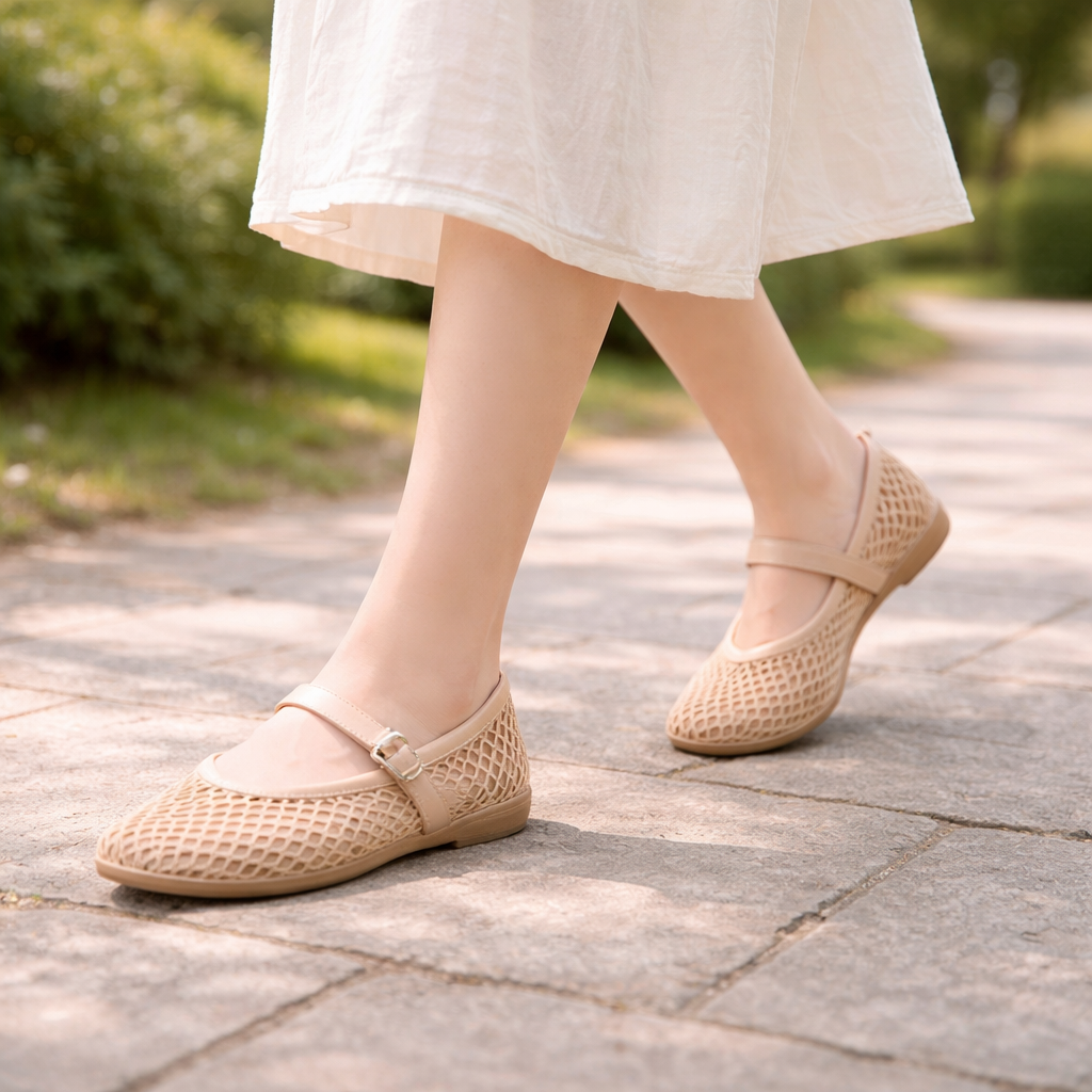 Mary Jane shoes with round toe and buckle strap, summer comfort flats