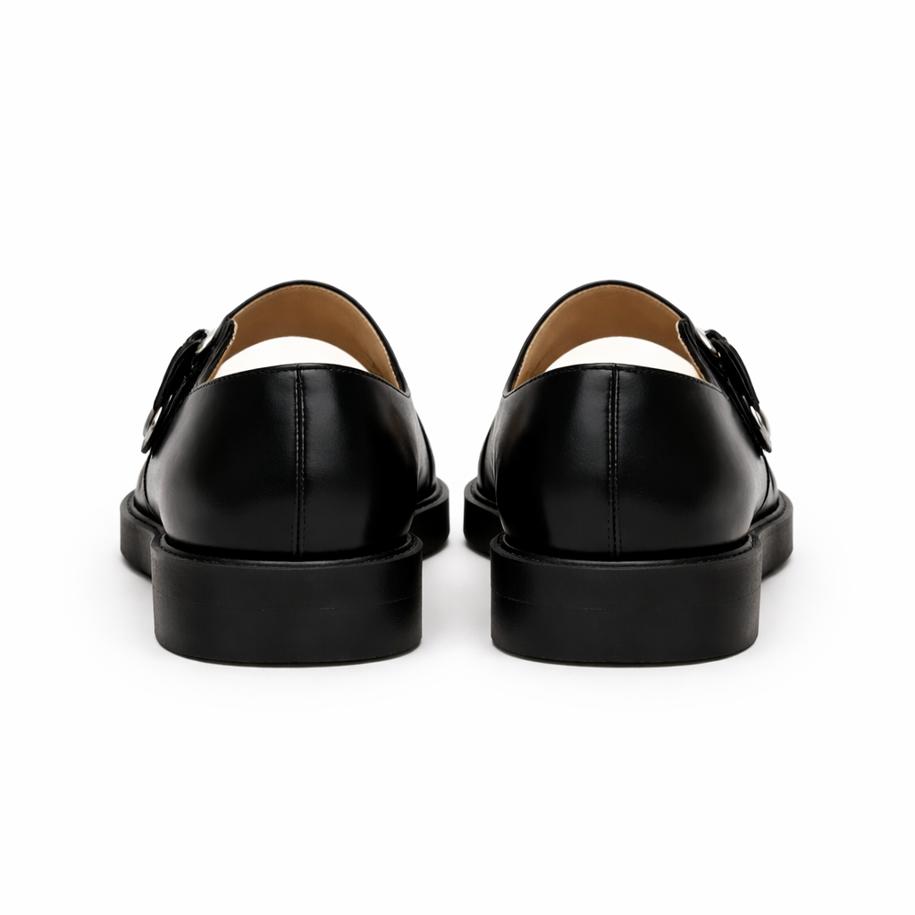 Women's Mary Jane Shoes | Black Leather, Adjustable Strap