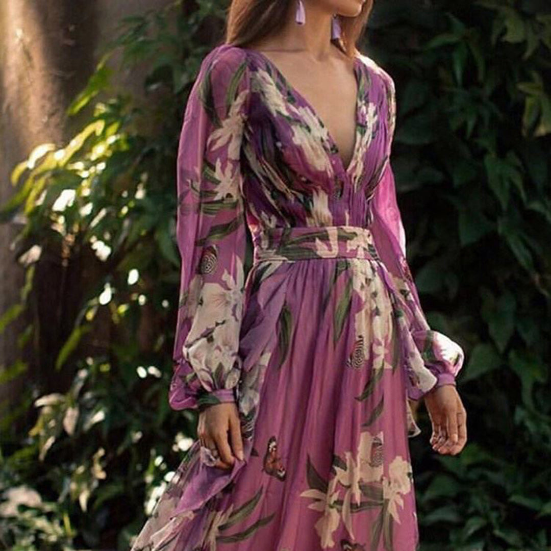 Torill - Elegant Floral Evening Maxi Dress - Women's Gown
