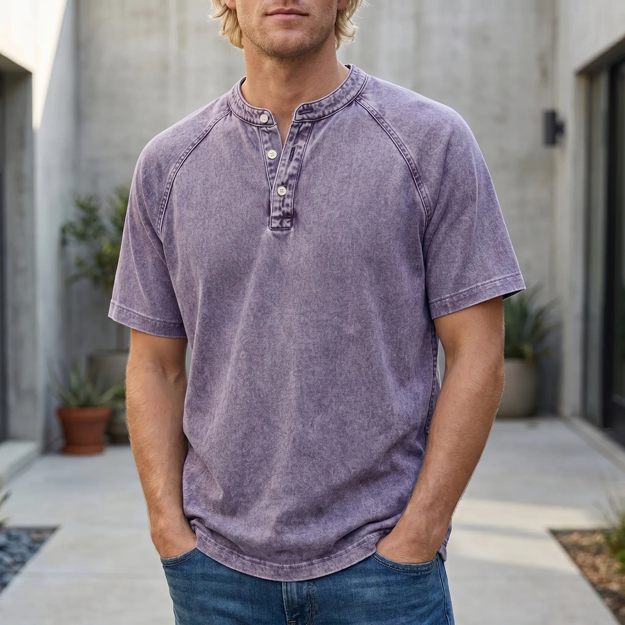Men's Henley Shirt | Vintage Raglan Sleeve | Button Neck