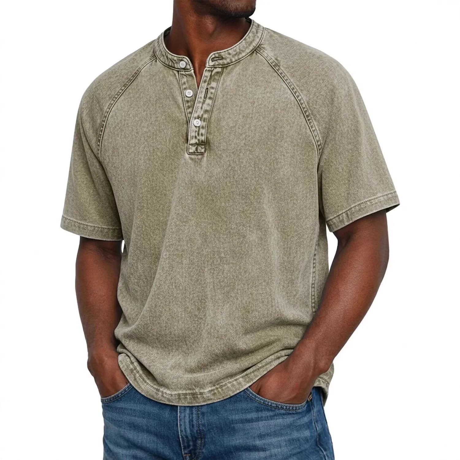 Men's Henley Shirt | Vintage Raglan Sleeve | Button Neck