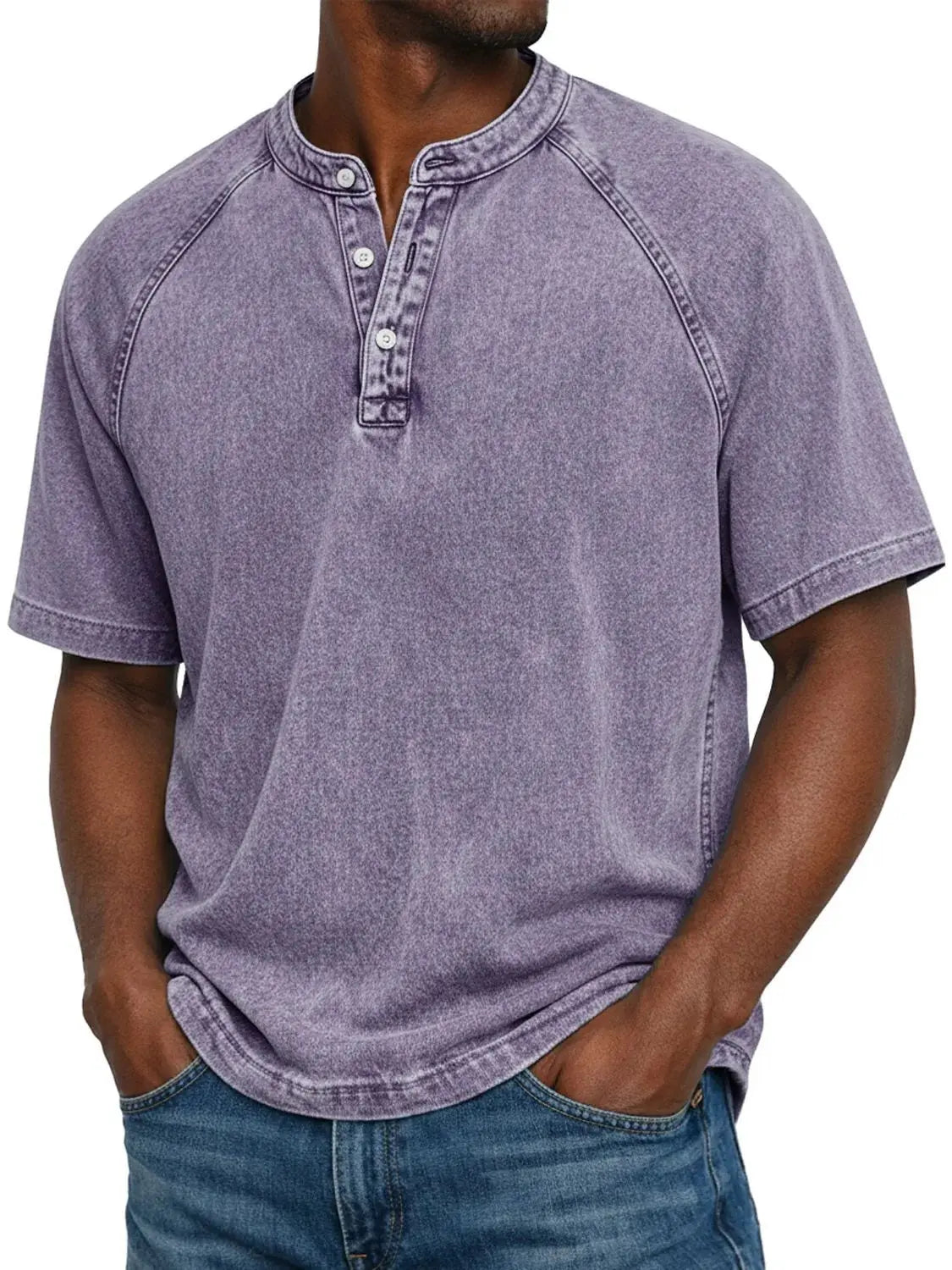 Men's Henley Shirt | Vintage Raglan Sleeve | Button Neck