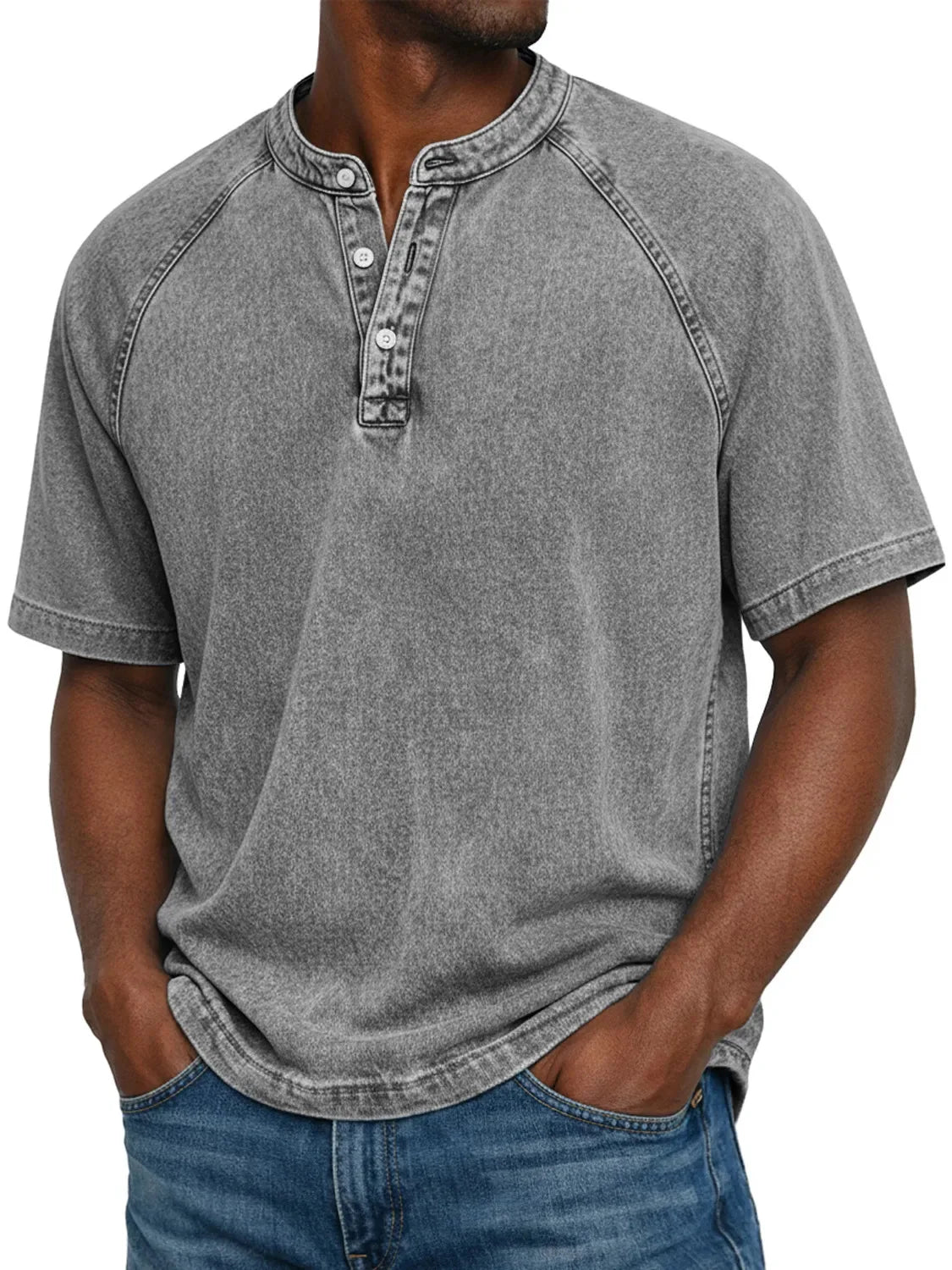 Men's Henley Shirt | Vintage Raglan Sleeve | Button Neck
