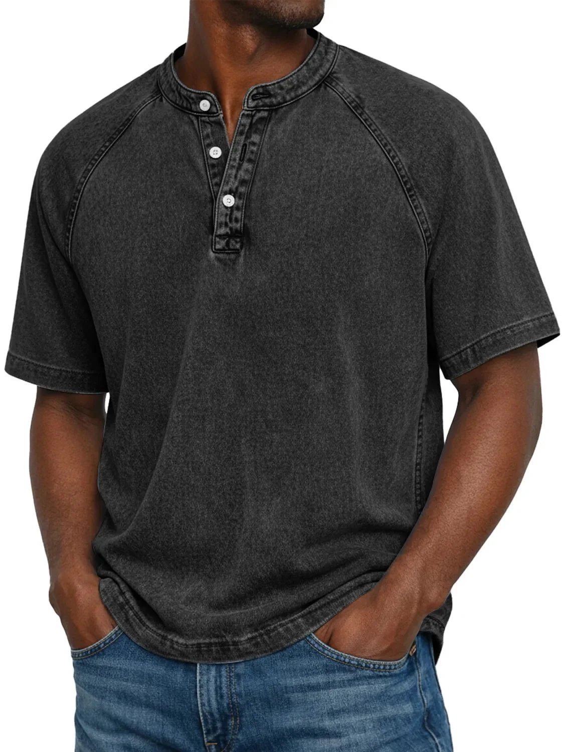 Men's Henley Shirt | Vintage Raglan Sleeve | Button Neck