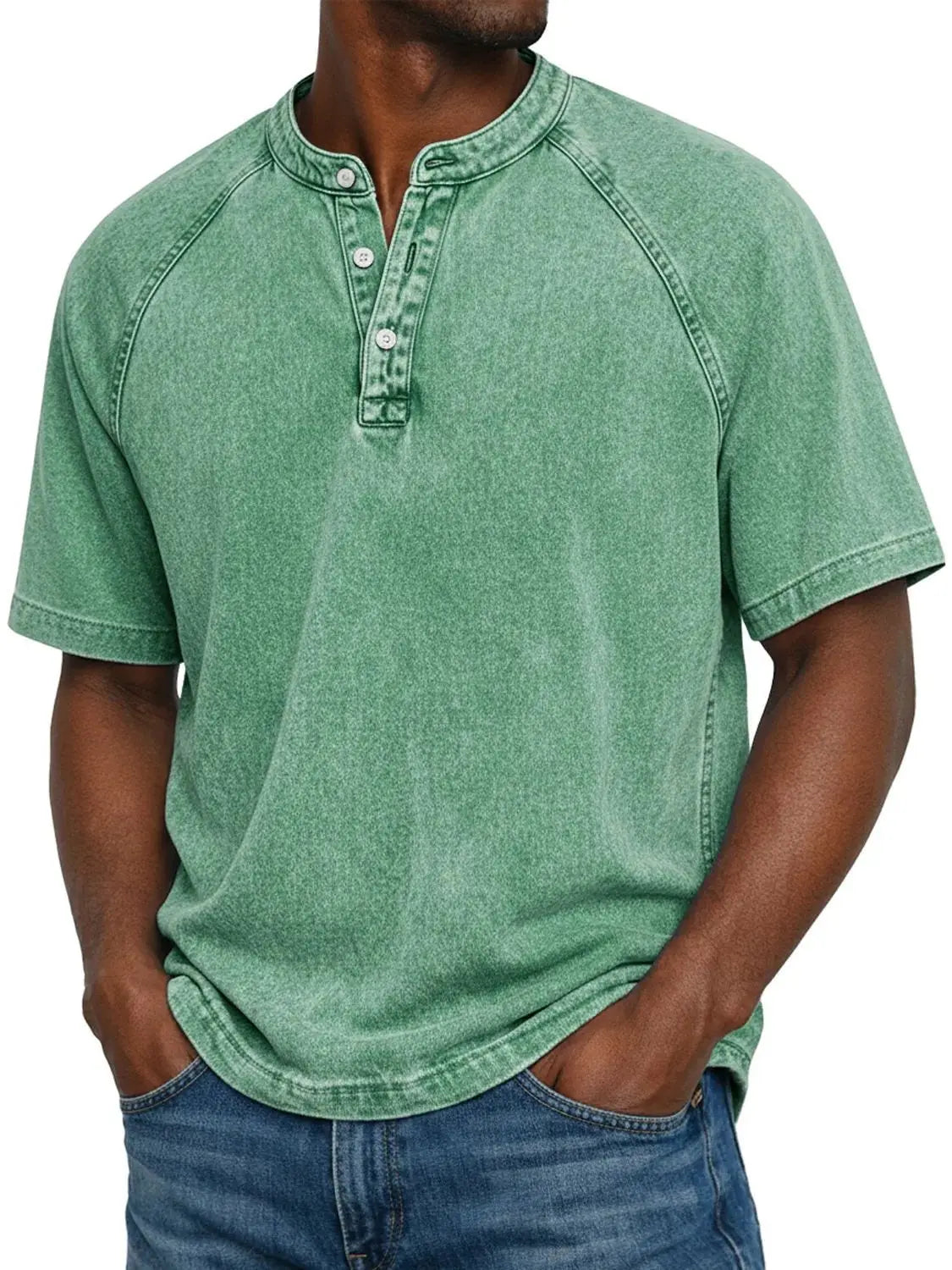 Men's Henley Shirt | Vintage Raglan Sleeve | Button Neck