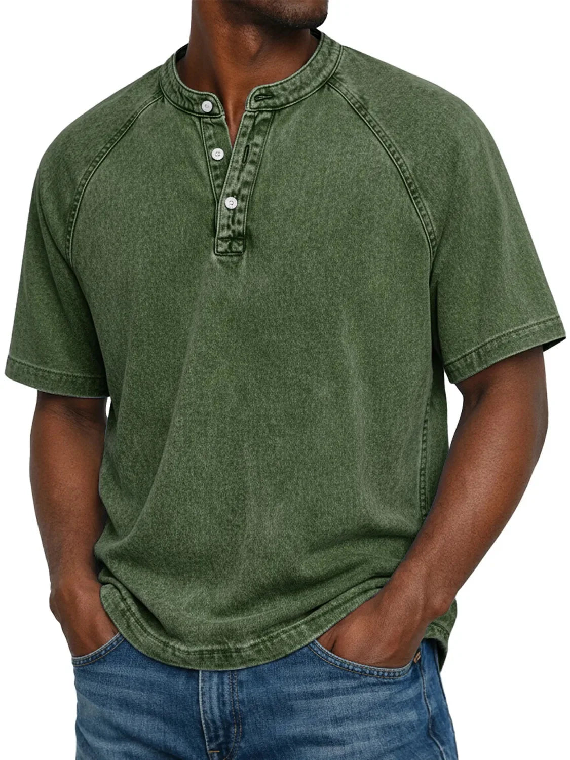 Men's Henley Shirt | Vintage Raglan Sleeve | Button Neck