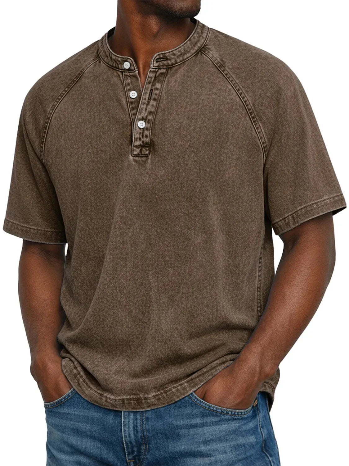 Men's Henley Shirt | Vintage Raglan Sleeve | Button Neck