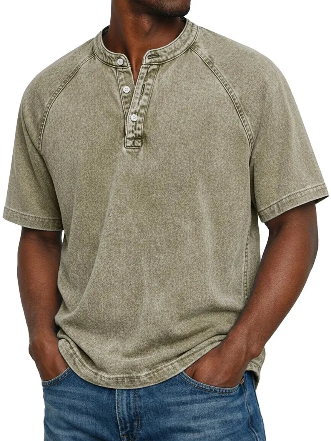 Men's Henley Shirt | Vintage Raglan Sleeve | Button Neck